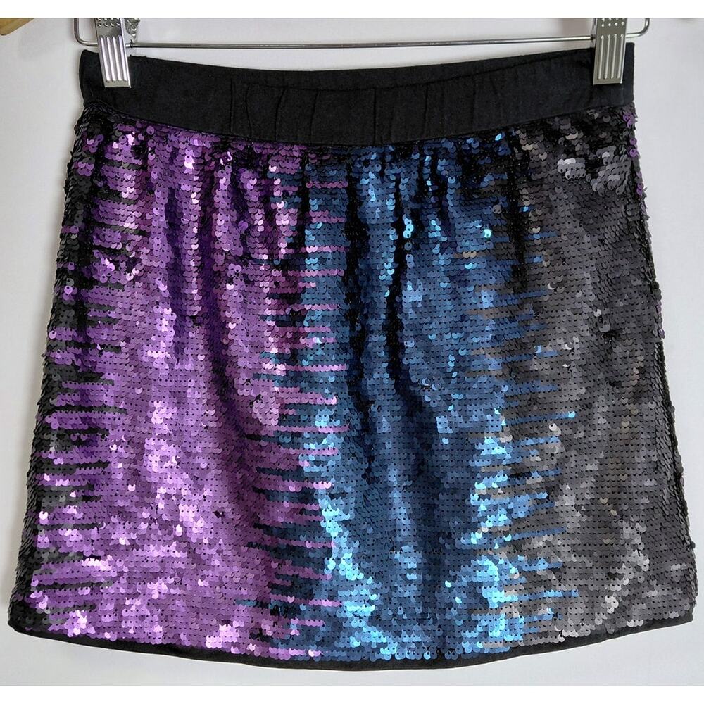 xhiliration Sequin Skirt Multicolor Solid Women Size L (10/12)